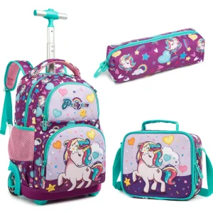 Cute Unicorn Fashion 3 Piece Set Children Kids Trolley School Bag Backpack With Lunch and Pencil Bag