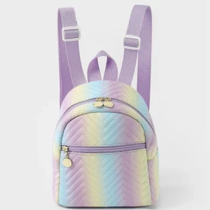 D5502 Women’s Rainbow Multicolor Bag PU Pattern Ultra Light Mini Backpack Casual Glitter Kids Backpack for Girls