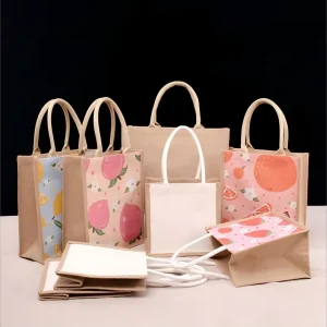 DIY Hand Painted Cotton Rope Tote Bag Single Shoulder Reusable Beach Linen Zipper Shopping Bag Blank for Customizing