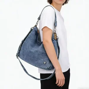Denim Women’s Crossbody Tote Bag Korean Style All-Match Large Capacity Student Commuting Shoulder Zipper Rivet