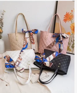 Diamond Patterned Embroidered Bag Trendy and Simple Silk Scarf Single Shoulder Bucket Tote Bag