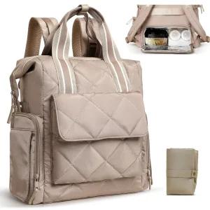 Diaper Bag Backpack Breast Pump Backpack for Working Moms with 11 Pouches Insulated Cooler Compartment Quilted Baby Diaper Bag