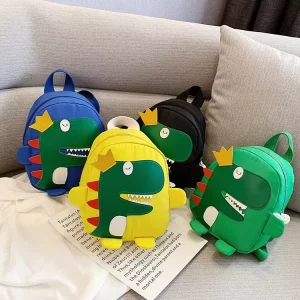 Dinosaur Double Back Backpack for Toddlers Cute Cartoon Design Breathable Waterproof Durable Anti-Theft Nylon Polyester School Bag