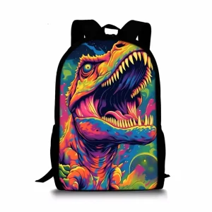 Dinosaur Print 3D Cartoon Single Layer Polyester Backpack with Zipper Closure for Children Unisex 20 35L Capacity