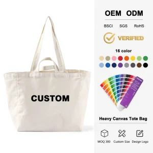 Double Tote Bag for Women Large Capacity Heavyweight Cotton Grocery Shopping Bag with Washed Canvas and Plain