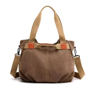 Durable Canvas Tote Bag for Women Large Capacity Casual Style with Zipper Closure Adjustable Strap