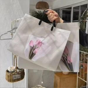 Durable Tulip Flower Print Non Woven Eco Friendly PP Lamination Supermarket Shopping Tote Bag for Bra Underwear Carry