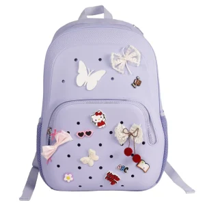EVA Girls Pink Backpack Waterproof Zipper Closure Geometric Design Personalized