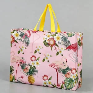 Eco Friendly Biodegradable Film coated PP Non woven Shopping Tote Bag Flexiloop Handle Custom Creative Supermarket