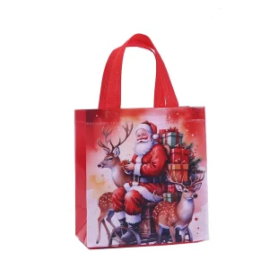 Eco Friendly Christmas Non Woven Tote Bag Custom Printed Holiday Shopping Gift Bag