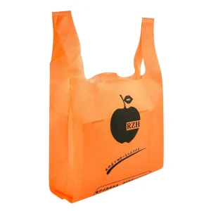 Eco Friendly Custom Printed Striped Non woven Handled Vest Bag with Packaging Recyclable Fabric for Supermarket Use