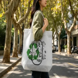 Eco Friendly Non Woven Tote Bag with Recyclable Logo & Leaf Pattern Custom for Sustainable Shopping & Promotion