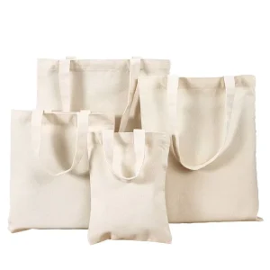 Eco-Friendly White Blank Canvas Tote Bags Reusable Cotton Handled Shopping Bag for Daily Travel Gift Use Packed Bulk
