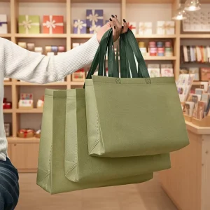 Eco Recyclable Nonwoven Shopping Bag with Logo Reusable Grocery Tote Customizable for Store Brand Advertisement