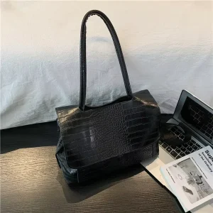 Elegant Stone Pattern PU Large Capacity Tote Bag for Women New Trendy Korean Version Vintage Commuting