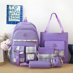 Factory Customized School Backpack Kawaii Cute Backpack Set Large Capacity School Bags Set 5 Pieces for Girls