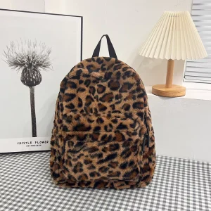 Factory Direct Cute Cartoon Casual Plush Leopard Dairy Large Capacity Student Backpack