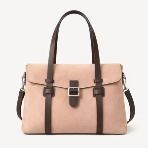 Factory Direct OEM Suede Shoulder Bag with Leather Trim Custom Logo Women Tote Handbag
