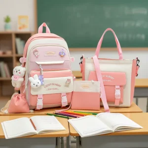 Factory Fashion School Bags Students 5 Pcs Set Large Bookbags Student School Backpack for Women College Backpacks