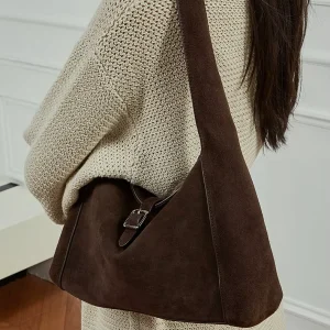 Factory Suede Leather Casual Fashion Large Genuine Leather Women’s Retro Hobos Underarm Shoulder Bags