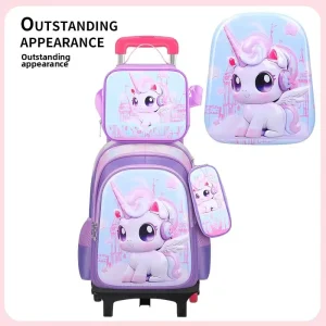 Factory Three Piece Pull Rod Schoolbag Custom Logo New 3D Nylon Fabric Primary Student Bag Factory Low MOQ