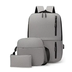 Fashion 3 Piece Waterproof Laptop Backpack Set for Men & Unisex Outdoor Travel Zipper Closure Nylon & Polyester USB Port