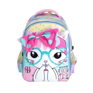 Fashion Cartoon Cat Print Unisex Girl Kids School Backpack Softback Zipper Closure Glitter Fabric OEM Manufacturer