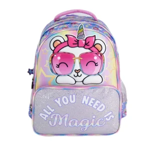 Fashion Cartoon Iridescent Unicorn Cat Glitter Print Unisex Girl Kids School Backpack Zipper Closure OEM Manufacturer