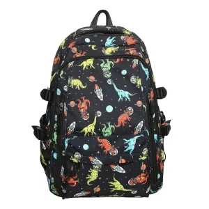 Fashion Geometric Printed Unisex High School Student Laptop Backpack 20-36L Waterproof Anti-Theft Nylon Lining Button Closure