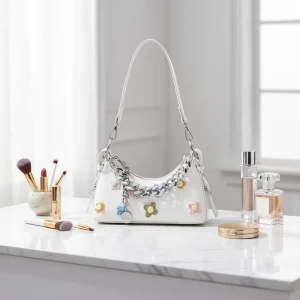 Fashion Portable Street Trend Single Strap Shoulder Messenger Bag PU Zipper Closure Flower Decoration Daily Use Small Size