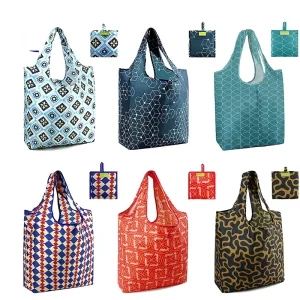 Fashion Reusable Foldable Tote Bag RPET Material with Vibrant Printing Custom Shopping & Supermarket Storage Bag with Handles