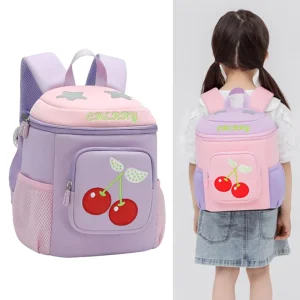 Fashionable Cartoon Cherry Bowknot Multi Pocket Anti Theft Breathable Waterproof Neoprene Polyester Lining Zipper 21L Backpack