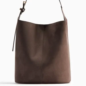 Fashionable Custom Logo Suede Button Closure Portable National Minimalist Bucket Shoulder Bag for Women