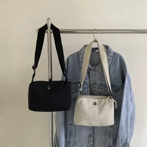 Fashionable Simple Canvas Bag New Women’s Shoulder Bag Solid Color Stylish Small Square Zipper Closure Single Strap