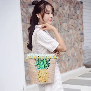 Female Bag Summer New Straw Beach Bag Fashion Pineapple Hand Shoulder Messenger Bag