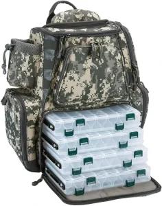 Fishing Tackle Backpack with 4 Trays Large Waterproof Tackle Bag Storage with Protective Rain Cover and 4 Tackle Box