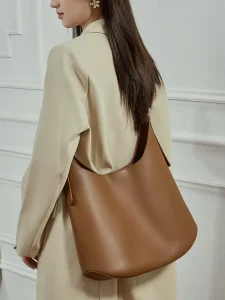 French Minimalist Geometric Cowhide Tote Bag Asymmetric Leather Hobo Shoulder Purse Large Capacity Cargo Slouchy Shopping Bag