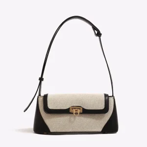 French Niche Design Women’s PU Bag Color Contrast Commuting Underarm Fashion All Match Retro for Polyester