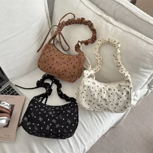 Fresh Floral Fabric Women’s Lightweight Single Strap Zipper Closure Crossbody Corduroy Bag