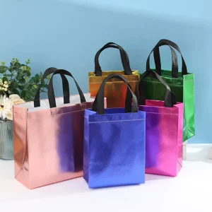 Friendly Large Capacity Holographic Packaging Laser Metallic Laminated Non Woven PP Non Woven Eco Shopping Tote Bags With Logo