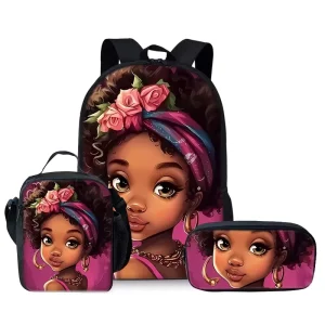 Girl Pattern 3D Cartoon Three Piece School Set Backpack Lunch Bag Pencil Case Fashionable Waterproof Best Gifts for Boys Girls