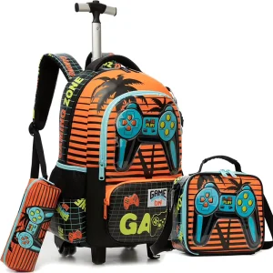 Girls Butterfly Sequin Rolling Backpack with Wheel Pull Rod Wheel Schoolbag Boy Trolley Backpack