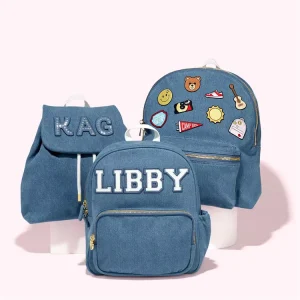 Girls Vintage Denim School Backpack Jeans Rucksack Teenager Casual Bag with Patch