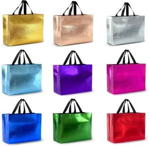 Glossy Customized Reusable Luxury Metallic Laminated Non Woven Microwaveable Hand Bag for Clothing
