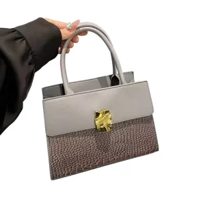 HK Luxury Women’s Tote Bag Large Capacity Designer PU Leather Zipper Closure Polyester Lining Stone Pattern Chain