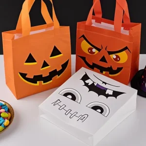 Halloween-Themed Kids Waterproof Tote Bag Non-Woven Candy Pouch Party Fun Backpack
