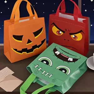 Halloween-Themed Kids Waterproof Tote Bag Non-Woven Candy Pouch Party Fun Backpack