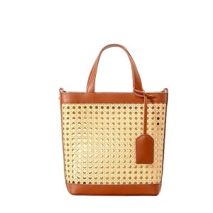 Handmade Grass Woven Bag Beach Vacation Shoulder Crossbody Bag Hollowed Out Six Eyed Octagonal Handbag Customized