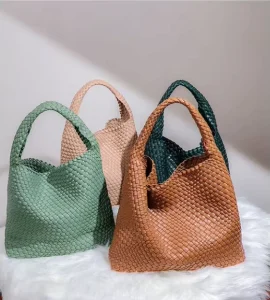 Handmade Original Woven PU Leather Women’s Tote Bag Portable Tote Weaving Shoulder Bag Factory