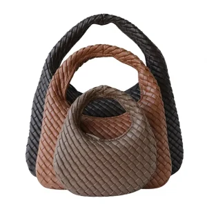 Handmade Woven Bags Casual Fashion Cowhide Woven Women’s Handbags Hobo Bags Soft Genuine Leather Ladies Bags